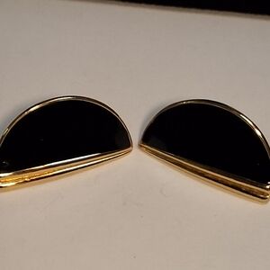 Trifari Vintage Pierced Gold Toned and Black Enamel mid century Formal